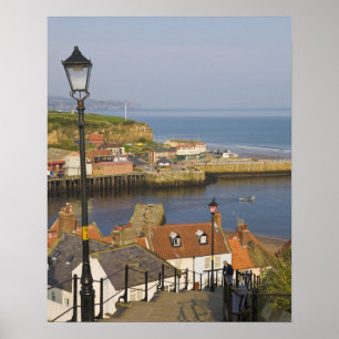 Pôster Degraus que levam ao porto, Whitby, Norte