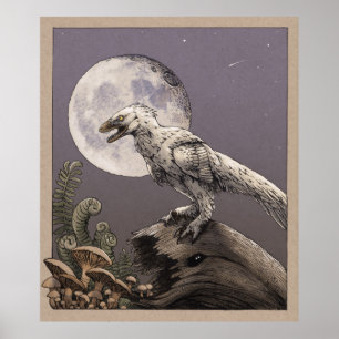 Poster Deinonychus e a Lua