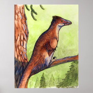 Poster Deinonychus em uma árvore