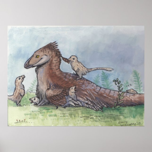 Poster Deinonychus Padre com Pintinhos (Frente)