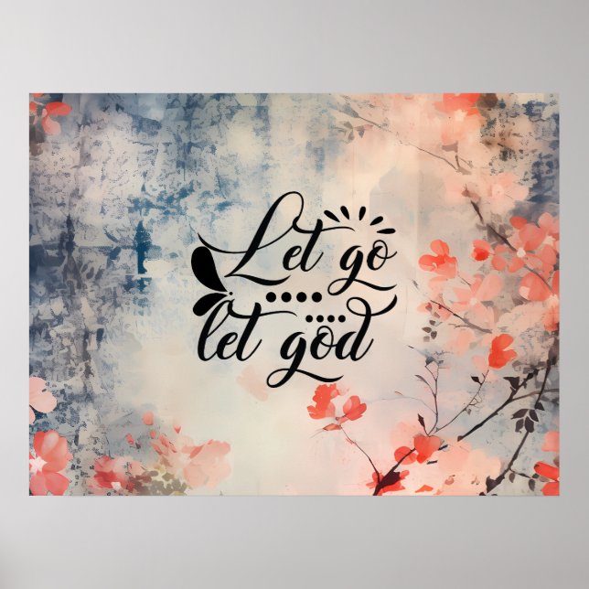 Poster Deixe Deus Coral Blue Floral Art Christian (Frente)