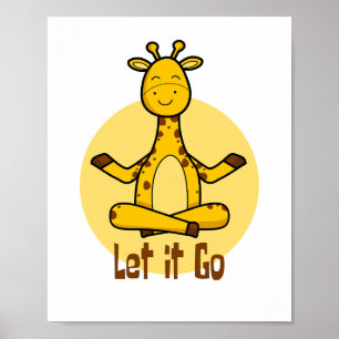 Poster Deixe-o ir girafa Kawaii praticando yoga amarelo