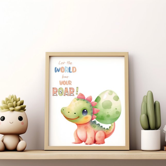 Poster Deixe o Mundo Ouvir Seu Rugido! Dinossauro Aquarel (Criador carregado)