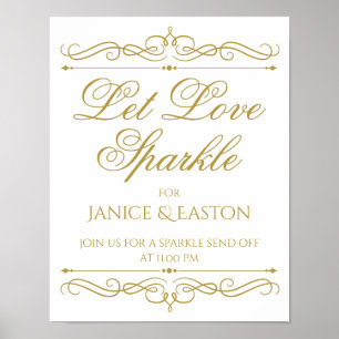 Pôster Deixe o sinal do Sparkle de amor Caligrafia Dour