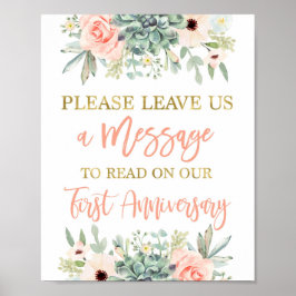 Poster Deixe um recado sinal de casamento suculentas