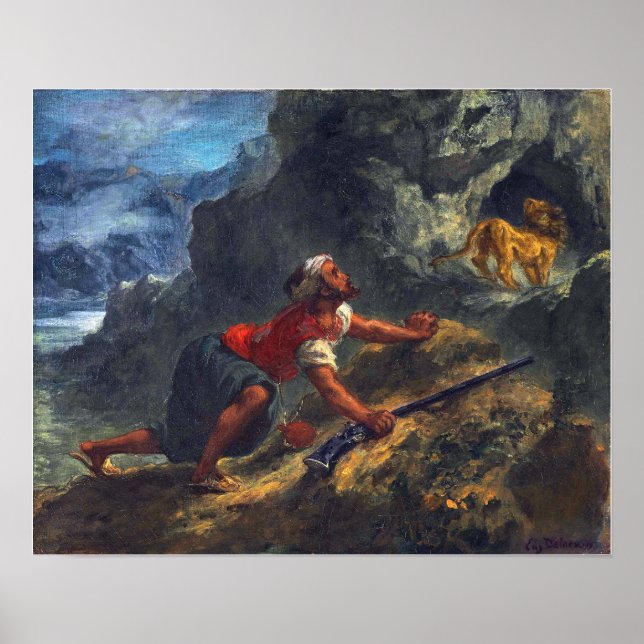 Poster Delacroix - Árabe Perseguindo um Leão (Frente)