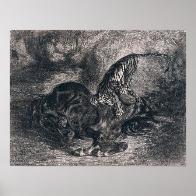 Poster Delacroix - Cavalo Selvagem Inchado Por Um Tigre (Frente)