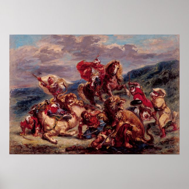 Poster Delacroix - Estudo Sobre a Caça ao Leão em St Gall (Frente)