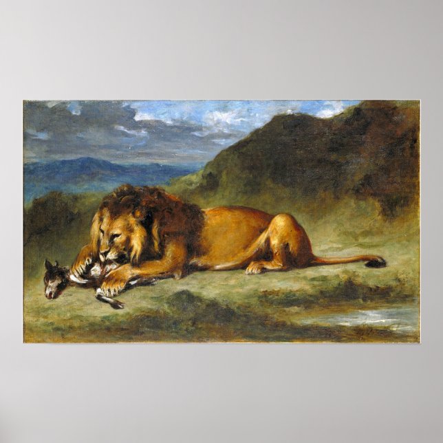 Poster Delacroix - Leão Devorando uma Cabra (Frente)