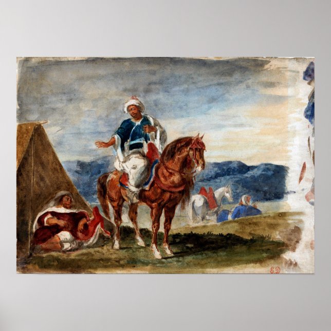 Poster Delacroix - Três Cavaleiros Árabes Em Um Acampamen (Frente)