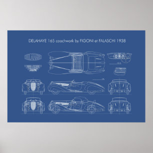 Poster Delahaye 165 Figoni et Falaschi Blueprint