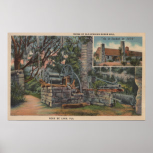 Poster Deland, FL - ruínas do moinho de açúcar espanho