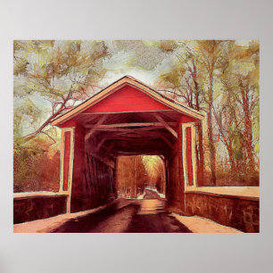 Poster Delaware Ashland Covered Bridge Wood