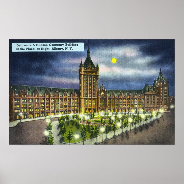 Pôster Delaware e Hudson Co. Edifício à Noite (Frente)