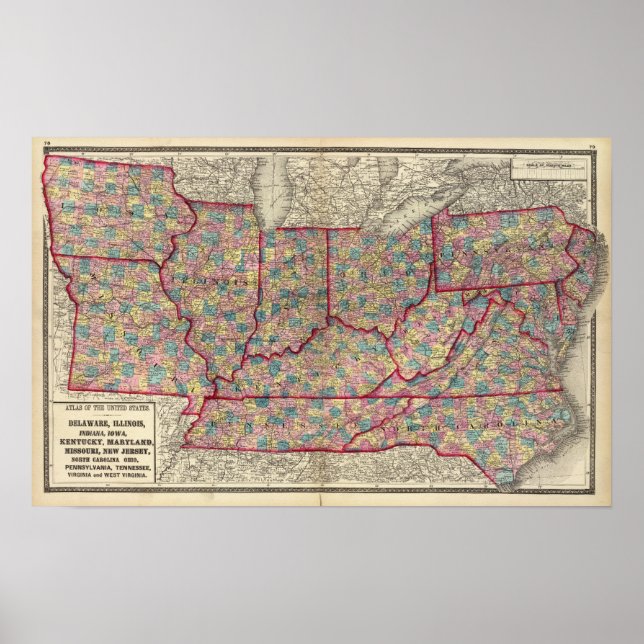 Pôster Delaware, Illinois, Indiana e Iowa (Frente)