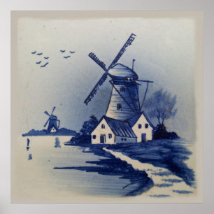 Poster Delft azul e branco do vintage
