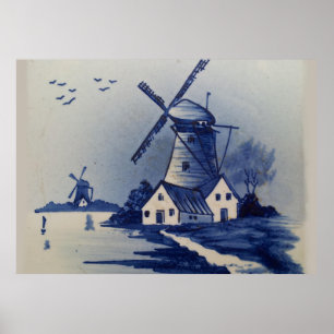 Poster Delft azul e branco do vintage