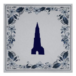 Pôster Delft Blue azulejo New Church em Delft