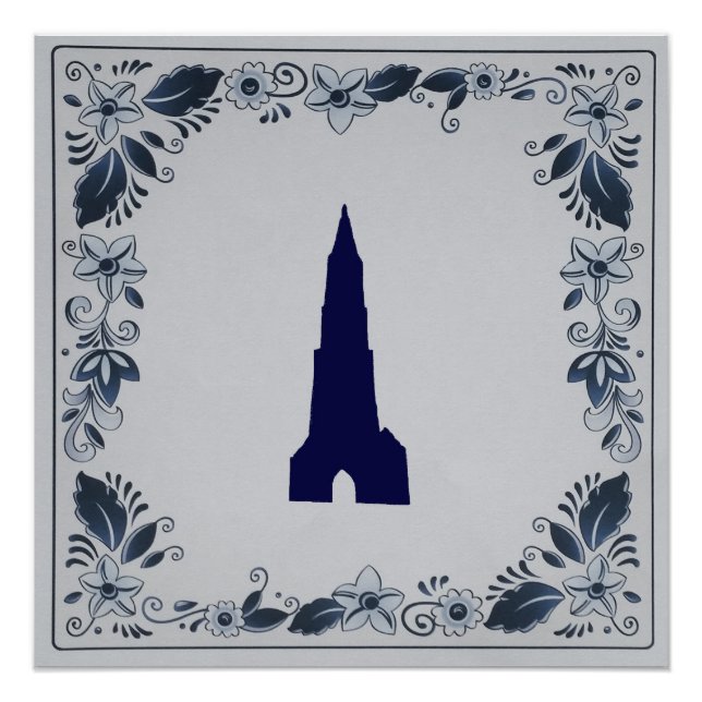 Pôster Delft Blue azulejo New Church em Delft (Frente)