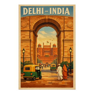 Pôster Delhi, India, in a classic retro travel