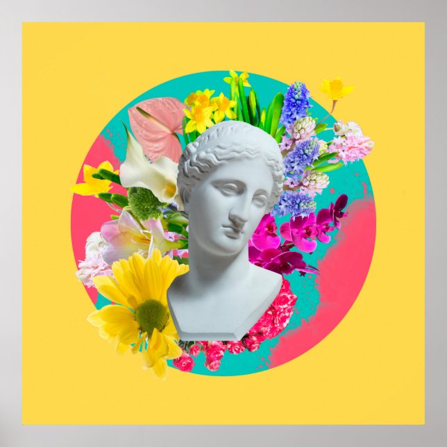 Poster Delicado. Colagem com isolado de estátua de gesso (Frente)