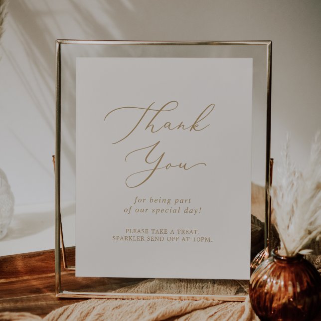 Poster Delicado Creme Dourado Obrigado Favor De Casamento (Delicate Gold Cream Thank You Wedding Favor Poster)