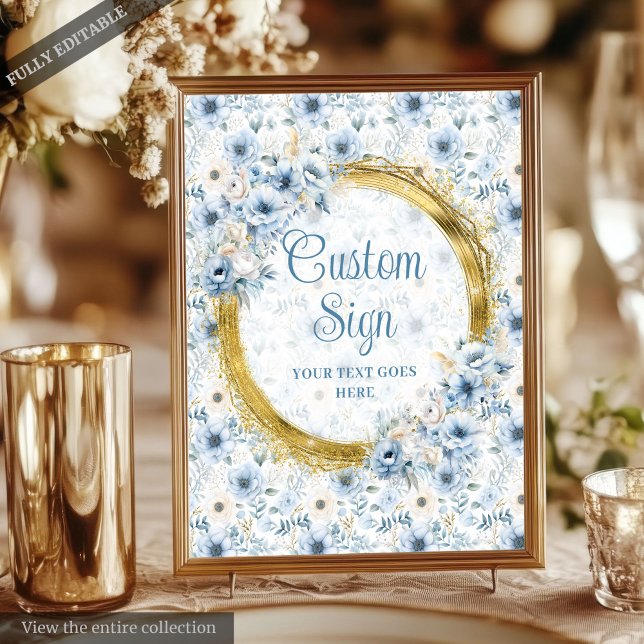 Poster Delicar Bohemian Dusty Dourado Casamento Personali (Delicate Bohemian Dusty Blue Gold Wedding Custom Poster)