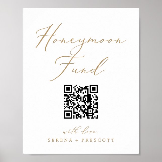 Poster Delicar Dourado Caligrafia QR Code Honeymoon Fund (Frente)