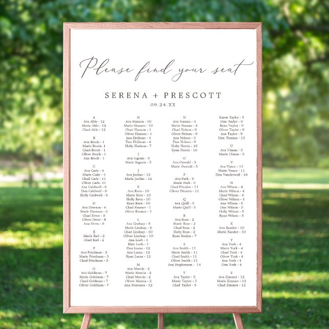 Poster Delicar Gráfico de Assentos Alfabéticos (Criador carregado)