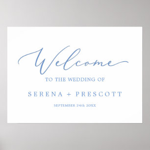 Poster Delicate Cornflower Blue Weding Welcome