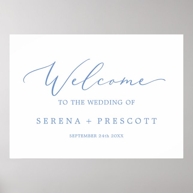 Poster Delicate Cornflower Blue Weding Welcome (Frente)