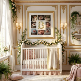 Poster Delicate Floral Initial B 8-Photos Collage Newborn
