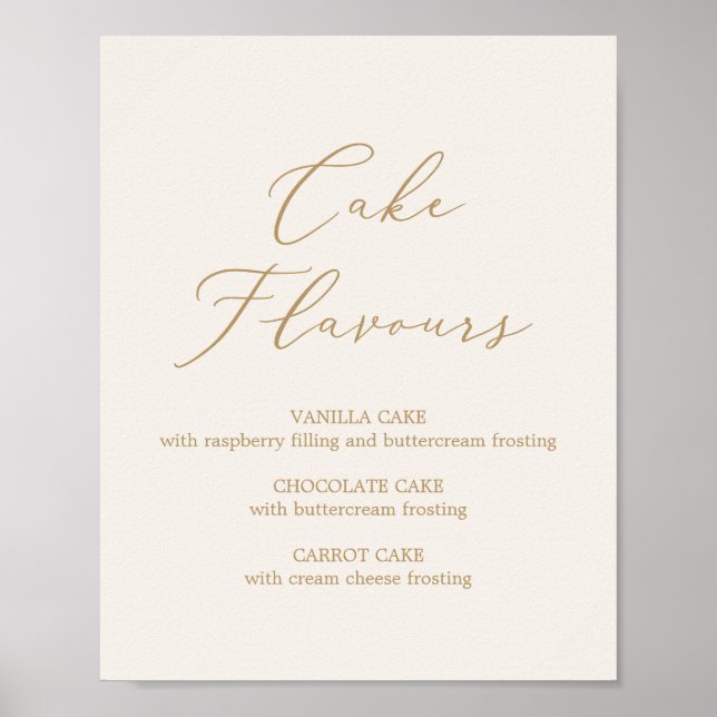 Poster Delicate Gold Calligraphy | Cream Cake Flavours (Frente)