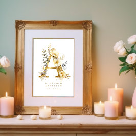 Poster Delicate Romantic Floral A Letter Gold Glitter
