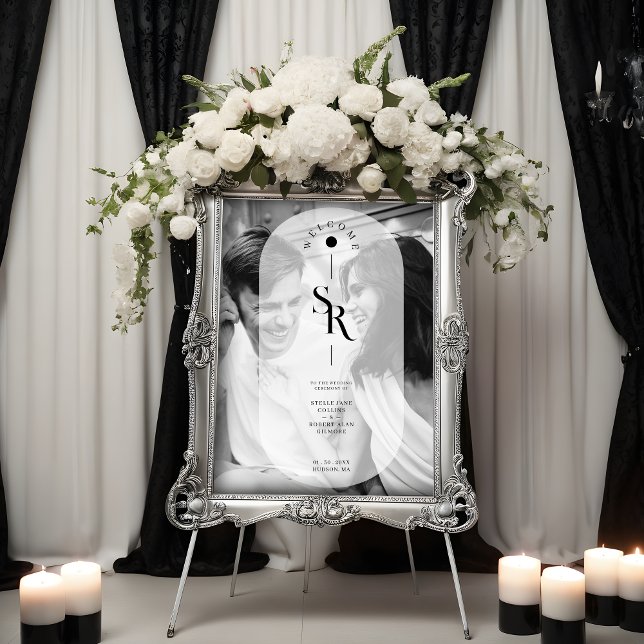 Poster Delicate Vellum Transparency Black White Initials (Delicate Vellum Transparency Black White Initials Wedding Photo Poster. )