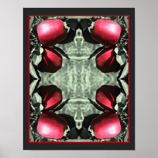 Poster Deliciosas Maçãs Na Árvore Arte Com Cor Parcial (Frente)