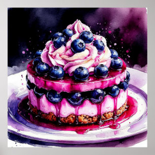 Poster Delicioso Cheesecake de Mirtilo com Creme Chantill