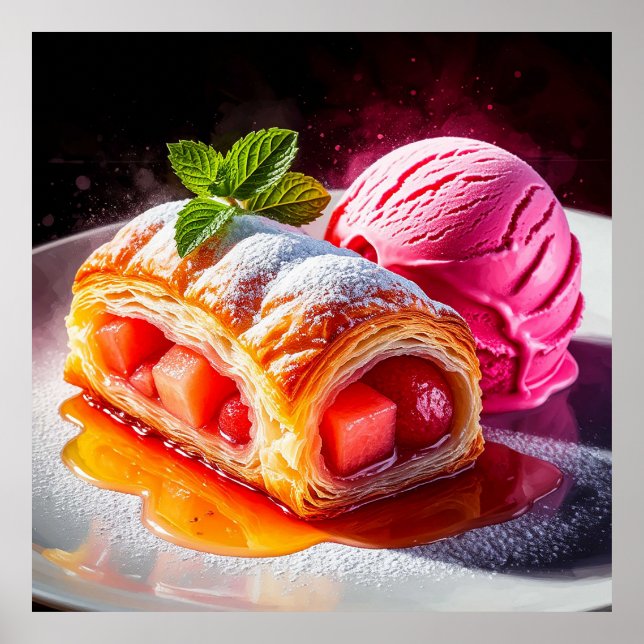 Poster Delicioso Doce de Massa Folhada com Framboesa (Frente)