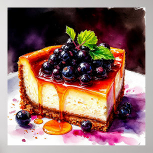 Poster Delicioso Fato de Cheesecake de Mirtilo com Calda