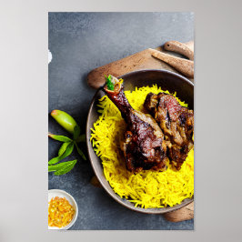 Poster Delicioso Lamb Mandhi no Médio Oriente num poço