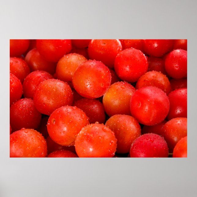 Poster Delicioso salto de cereja vermelha, tigela, cereja (Frente)