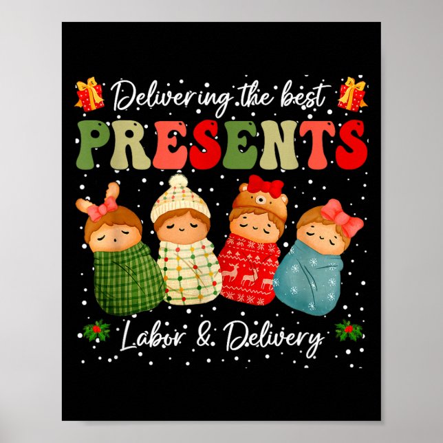Poster Delivering The Baby Labor Delivery Nurse Christmas (Frente)