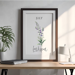 Pôster Delphinium Floral do Mês de Nascimento de Julho