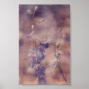 Poster Delphinium Flowers Grunge Digital Art