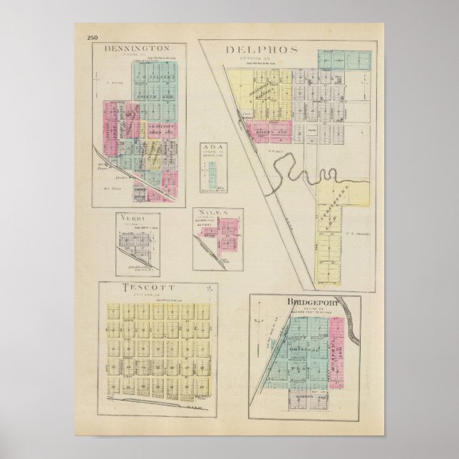 Pôster Delphos, Bennington, Ada, Verdi, Niles, Kansas (Frente)