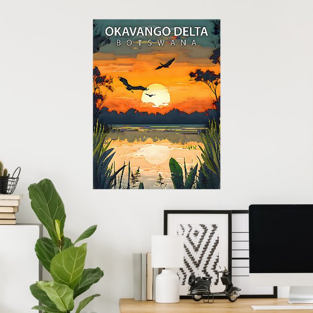Poster Delta do Okavango – Cartaz de Viagem Retro do Bots (Escritório em casa)