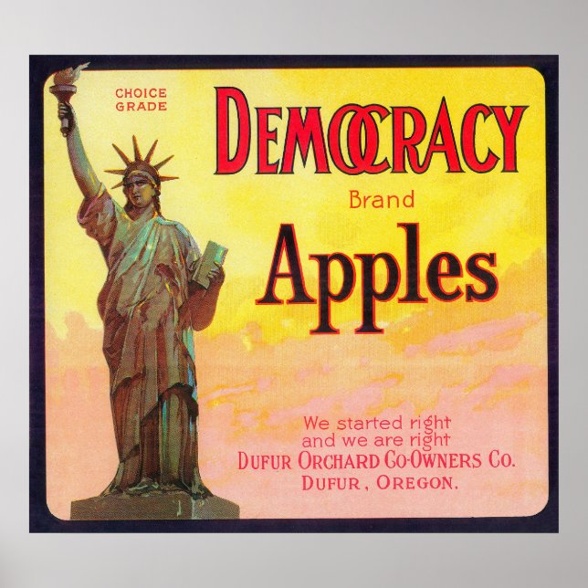Pôster Democracy Apple Crate LabelDufur, OU (Frente)