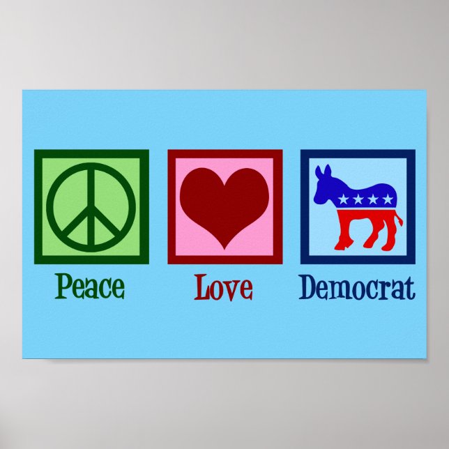 Poster Democrata de Paz e Amor Donkey Cute Blue (Frente)