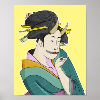 Poster Demon Oni Geisha, uma mulher japonesa