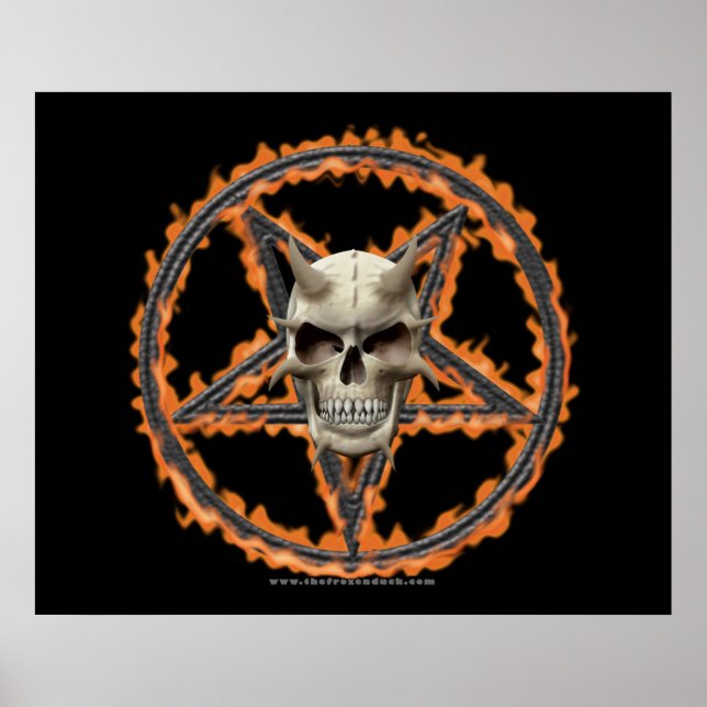 Pôster Demon Skull & Burning Pentagram (Frente)